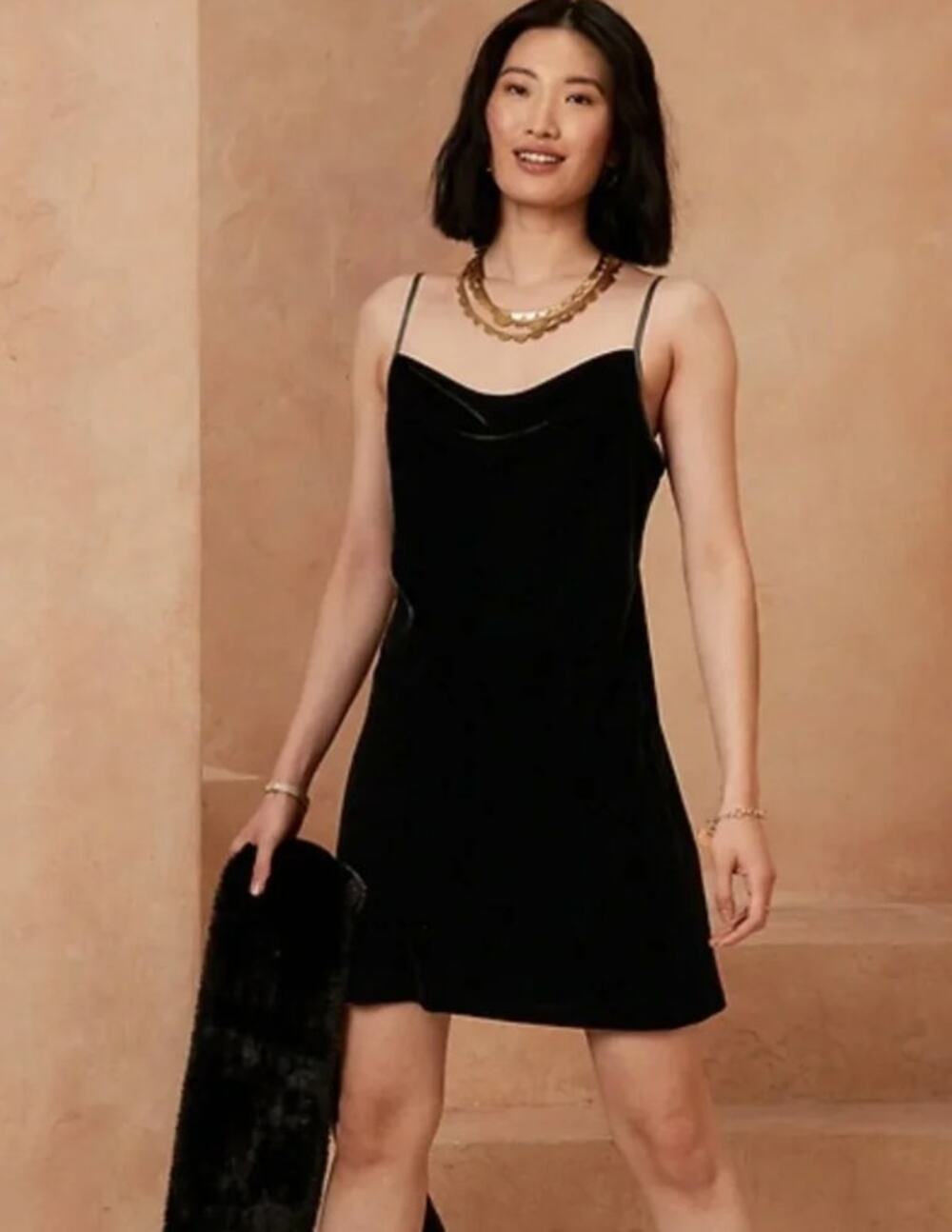 NWT Banana Republic Cowl Neck Velvet Slip Dress Black Minimalist 90s Holiday L